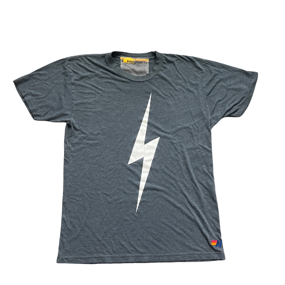 Aviator Nation Charcoal Tee with White Lightning